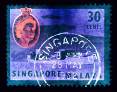 Singapurer Briefmarkensammlung, 30 Cents QEII Öltanker Teal – Pop Art Farbfoto, Singapur