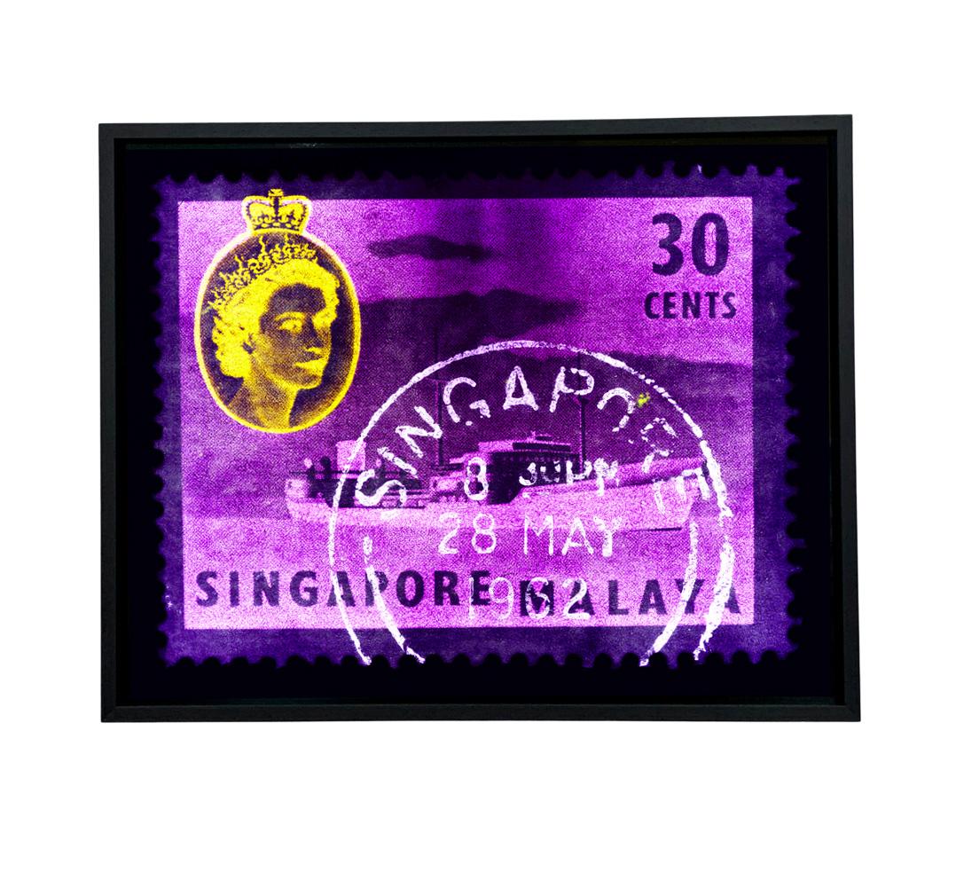Singapore Stamp Collection, 30c QEII Oil Tanker Purple - Pop Art Color Photo - Print by Heidler & Heeps
