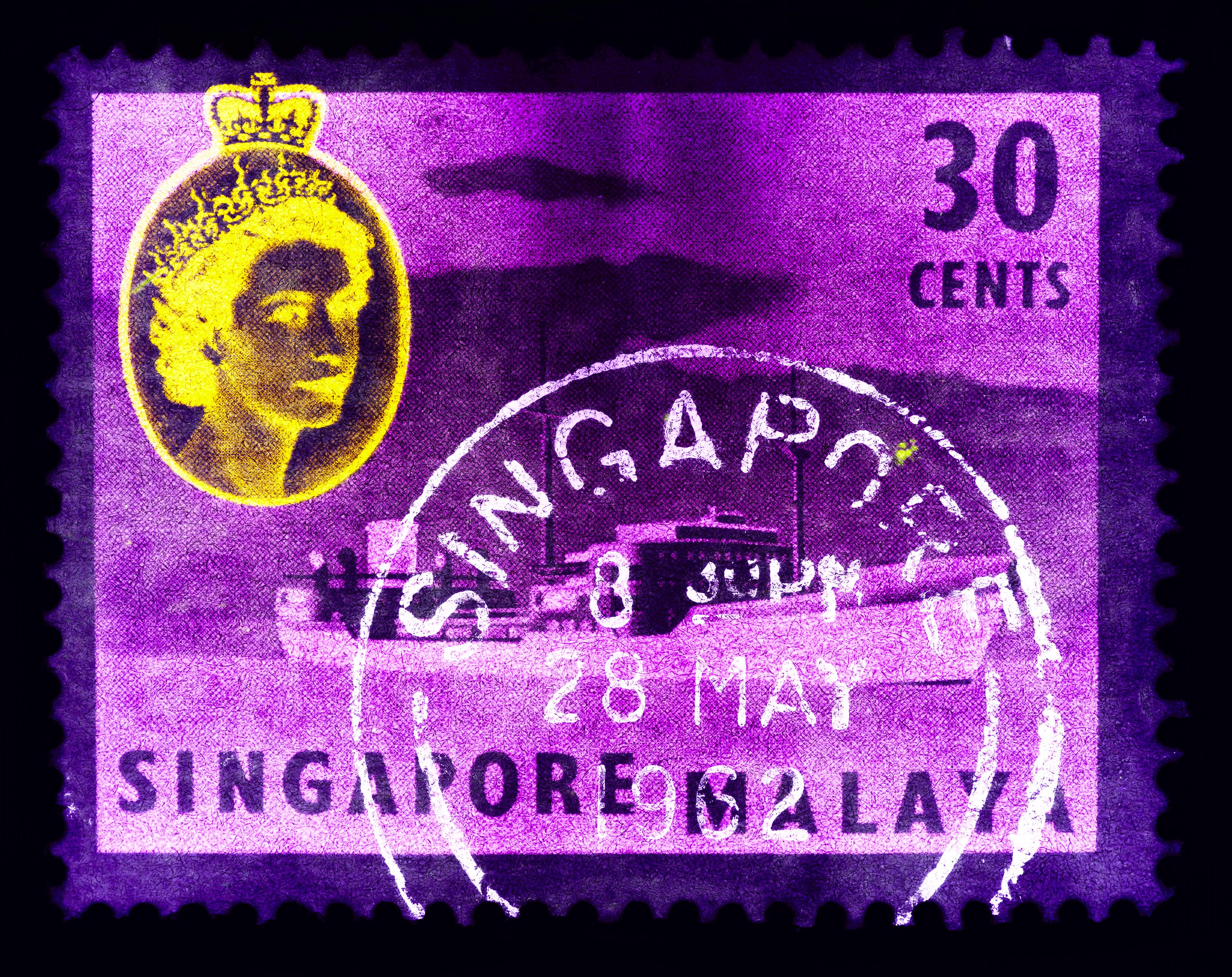 Heidler & Heeps Print - Singapore Stamp Collection, 30c QEII Oil Tanker Purple - Pop Art Color Photo