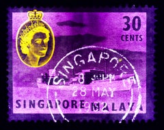 Used Singapore Stamp Collection, 30c QEII Oil Tanker Purple - Pop Art Color Photo