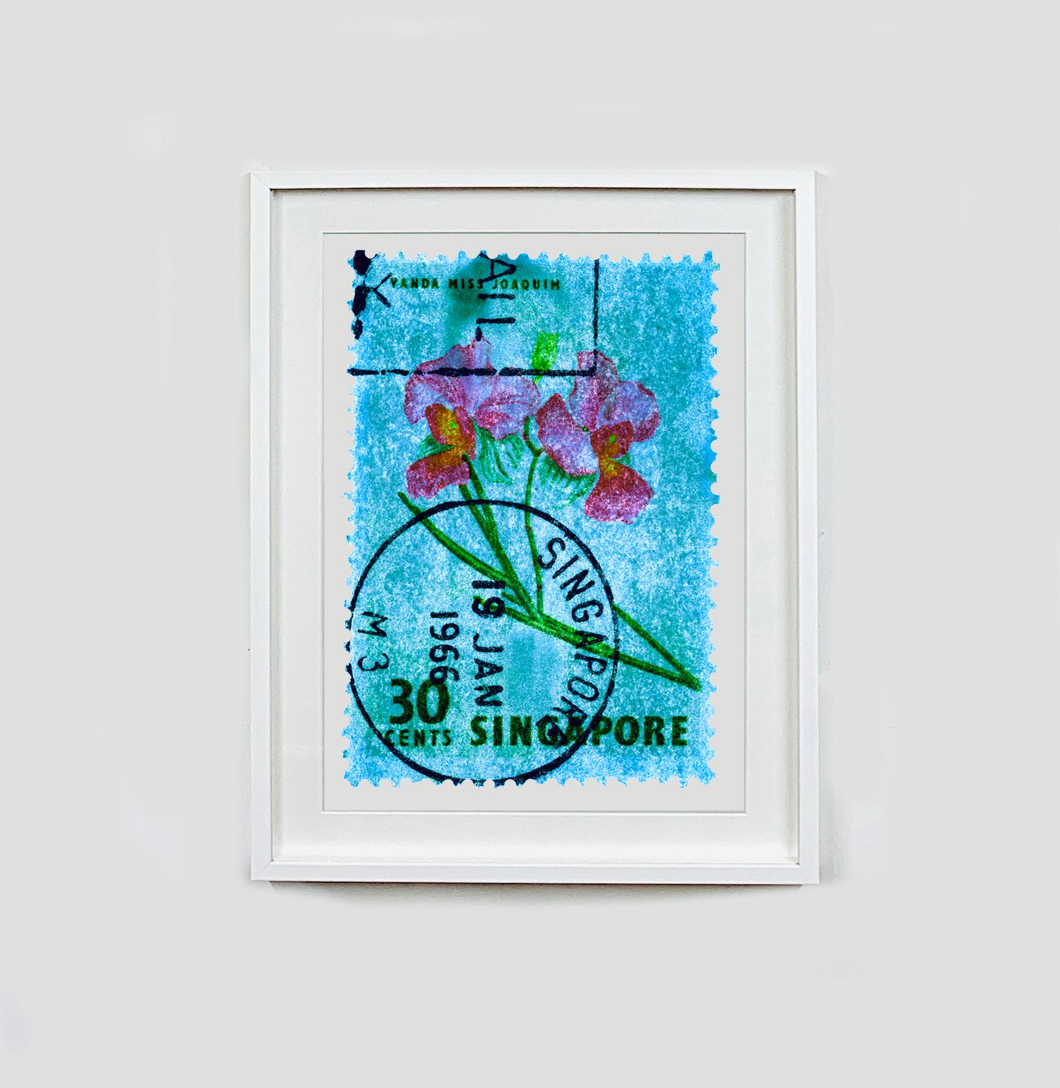 Collection de timbres de Singapour, 30c Singapore Orchid Blue - Photo de couleur florale - Print de Heidler & Heeps