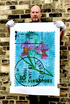 Singapore Stamp Collection, 30c Singapore Orchid Blue - Floral color photo