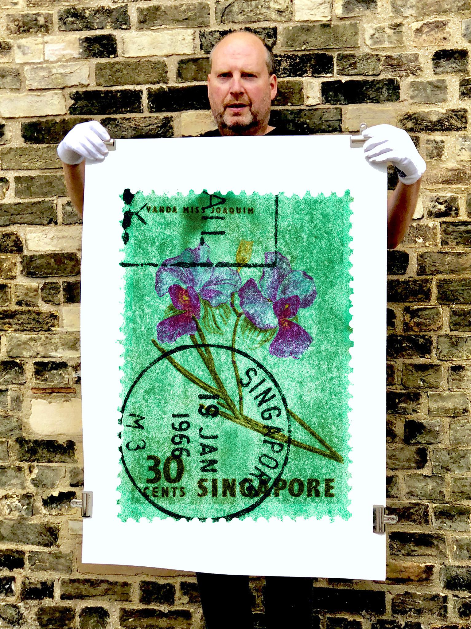 Singapore Stamp Collection, 30c Singapore Orchid Green - Floral color photo - Print by Heidler & Heeps