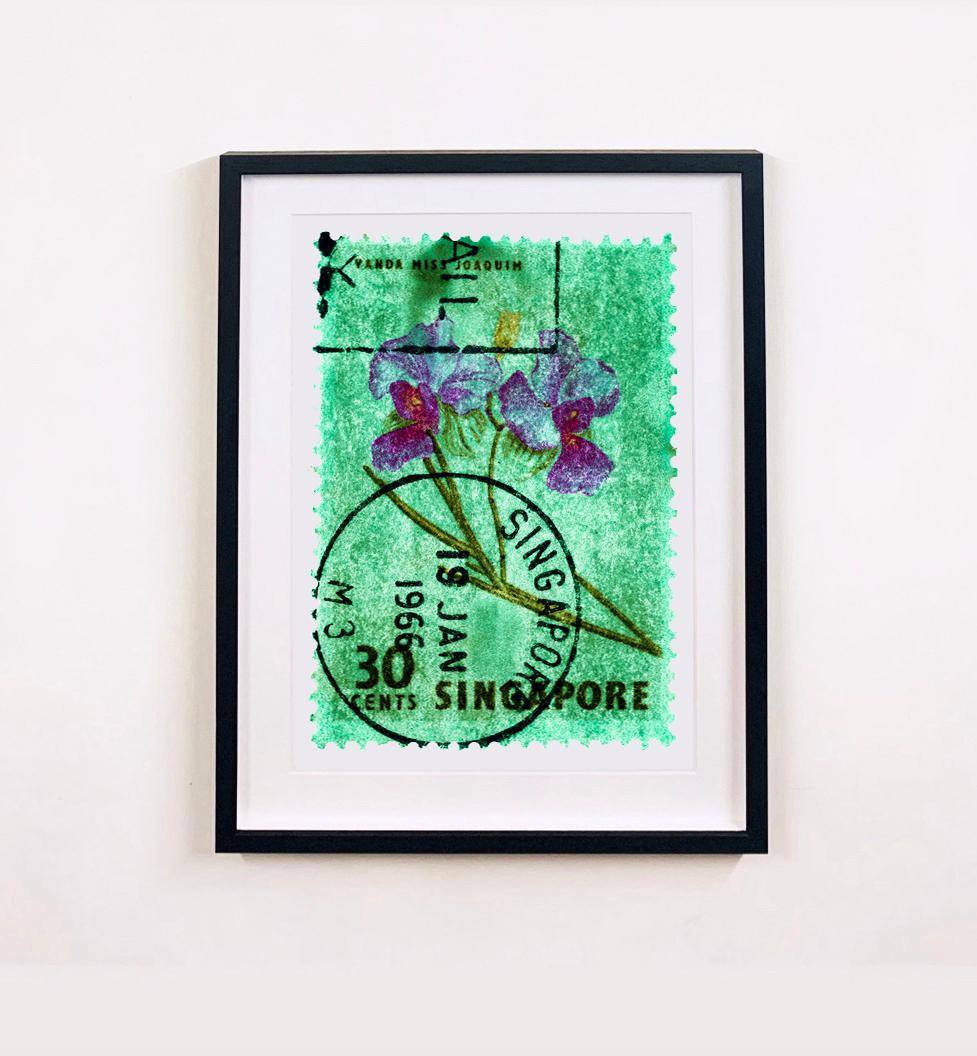 30 Cents Singapore Orchid Green, from the Heidler & Heeps Stamp Collection.
This historic postage stamps that make up the Heidler & Heeps Stamp Collection, Singapore Series 'Postcards from Afar' have been given a twenty-first century pop art lease