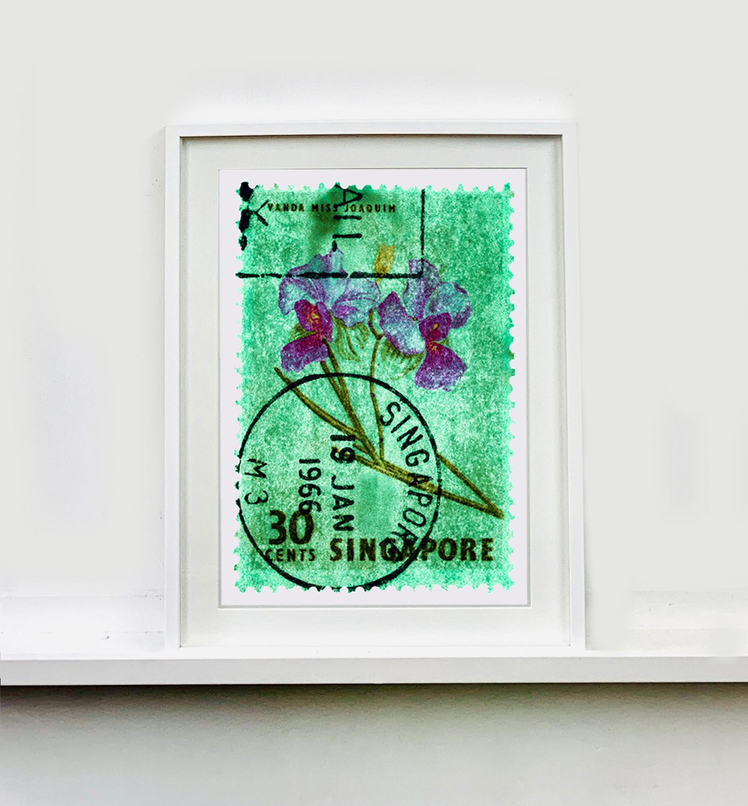 30 Cents Singapore Orchid Green, from the Heidler & Heeps Stamp Collection.
This historic postage stamps that make up the Heidler & Heeps Stamp Collection, Singapore Series 'Postcards from Afar' have been given a twenty-first century pop art lease