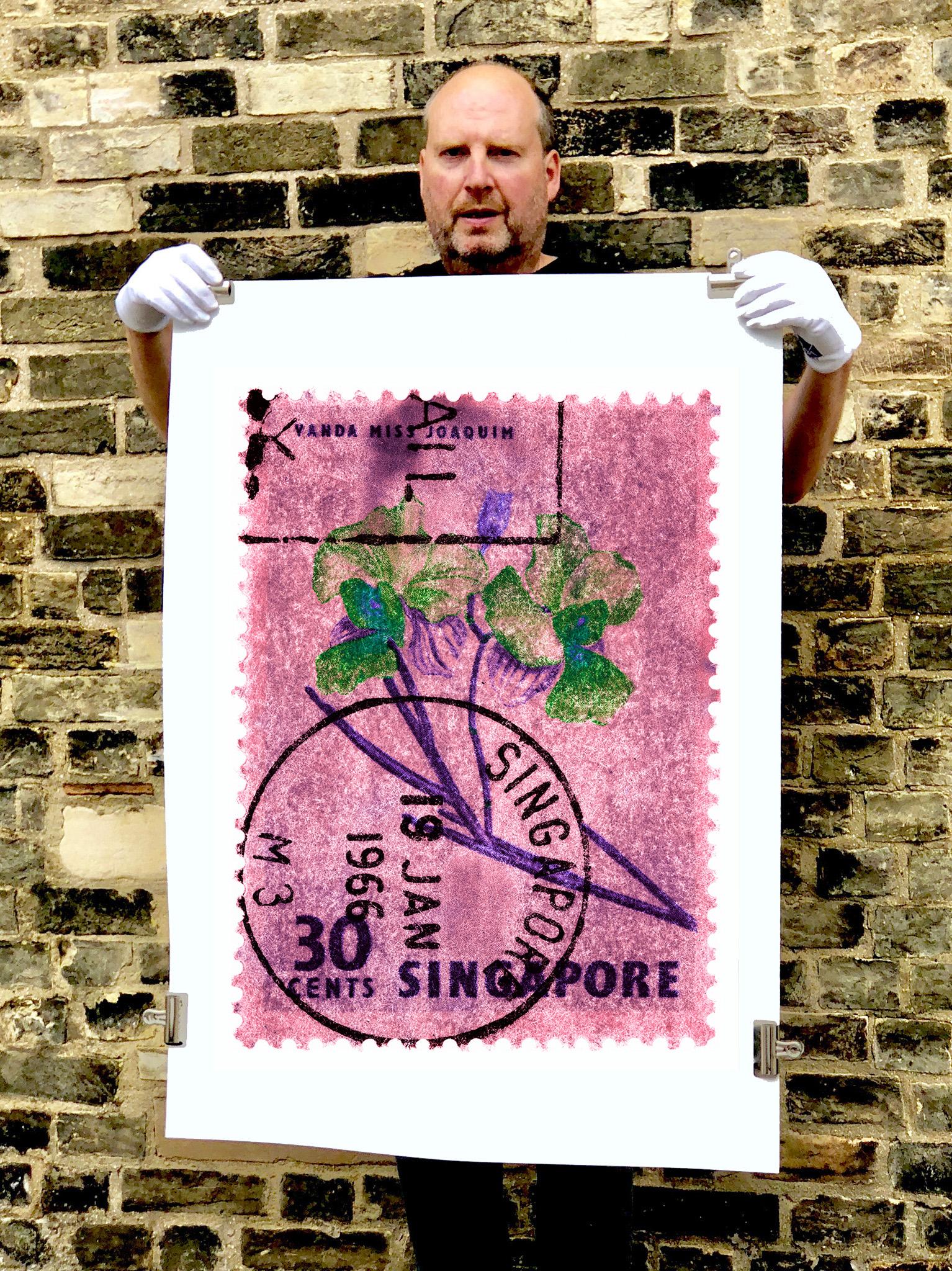 Singapore Stamp Collection, 30c Singapore Orchid Pink - Floral color photo - Photograph by Heidler & Heeps