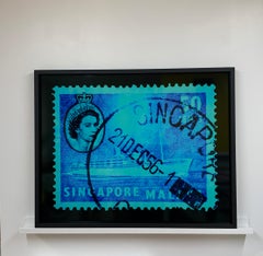 Colección de sellos de Singapur, 50c QEII Steamer Ship Cyan - Pop Art Color Photo