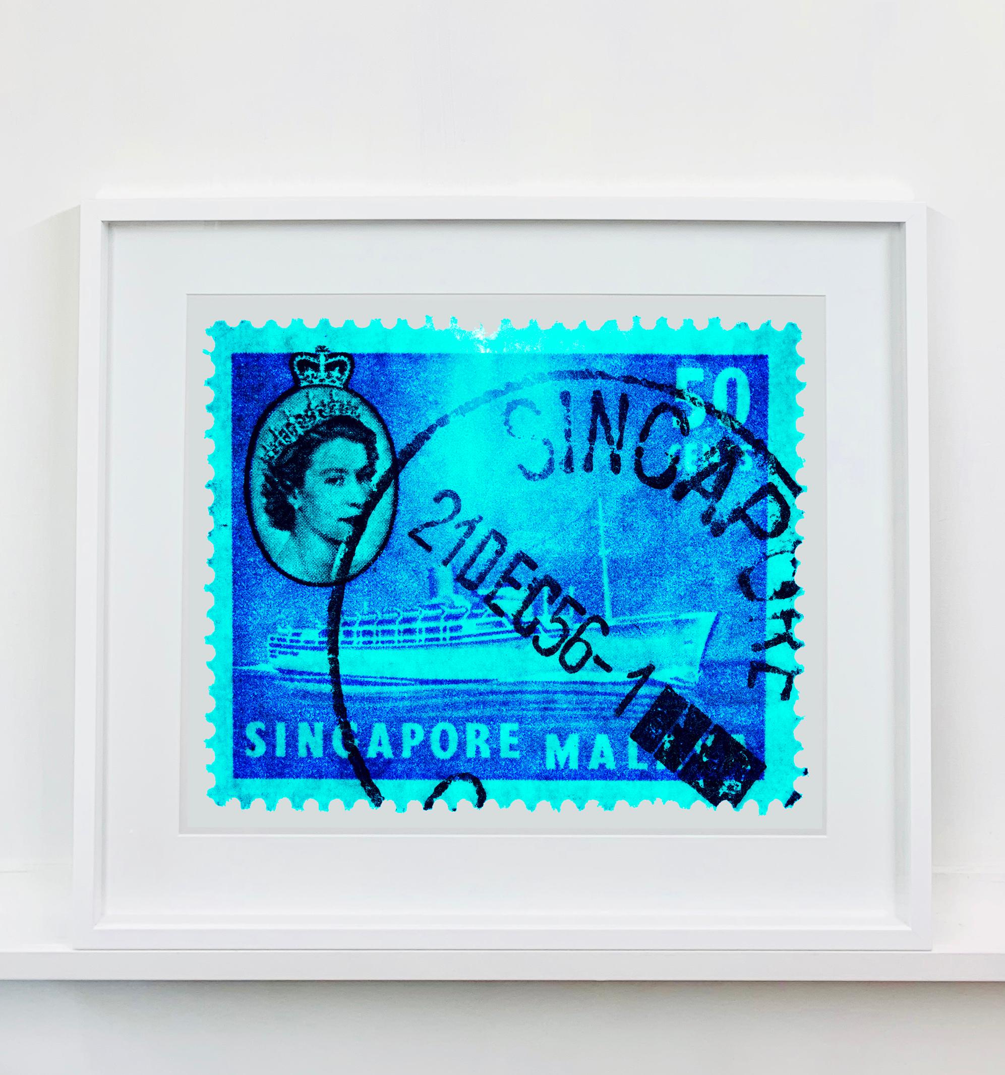 Singapur Singapore Stempel-Kollektion, 50c QEII Dampfschiff Cyan - Pop-Art-Farbfoto im Angebot 1