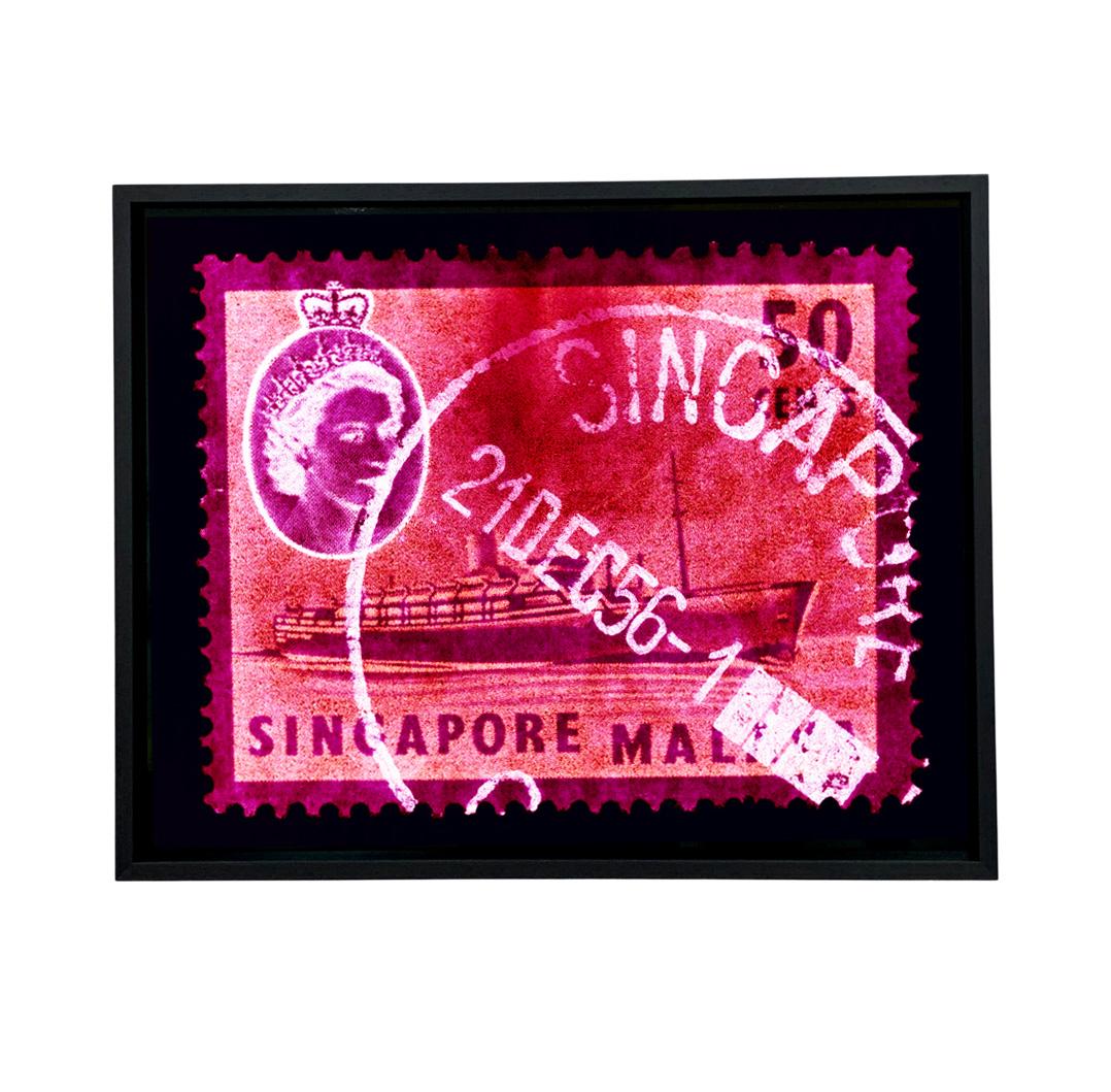 Singapore Stamp Collection, 50c QEII Steamer Ship Pink - Pop Art Color Photo - Photograph by Heidler & Heeps