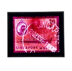 Singapore Stamp Collection, 50c QEII Steamer Ship Pink - Pop Art Color Photo