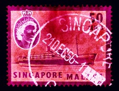 Singapore Stamp Collection, 50c QEII Steamer Ship Pink - Pop Art Color Photo