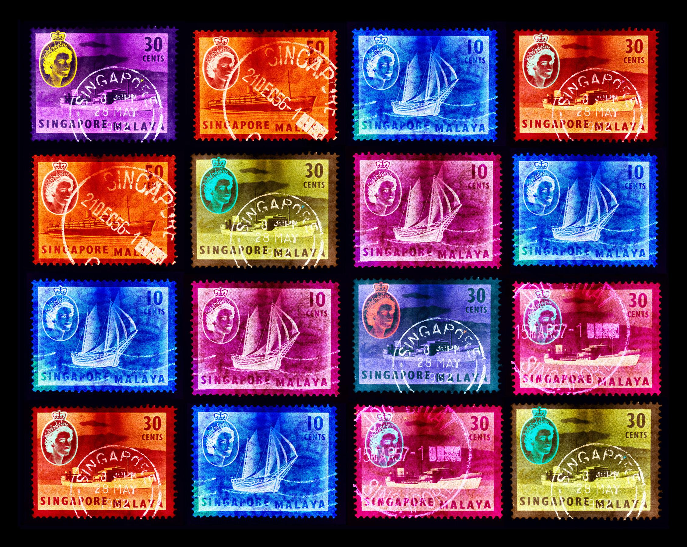 Heidler & Heeps Print - Singapore Stamp Collection, Singapore Ship Sequence (4x4) - Pop art color photo