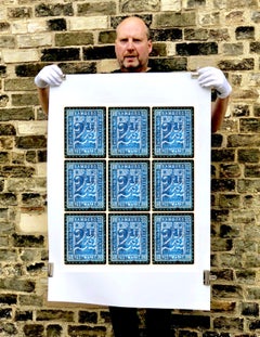 Stamp Collection, 1864 Hamburg (Blue Mosaic German Stamps) - Pop Art Color Photo