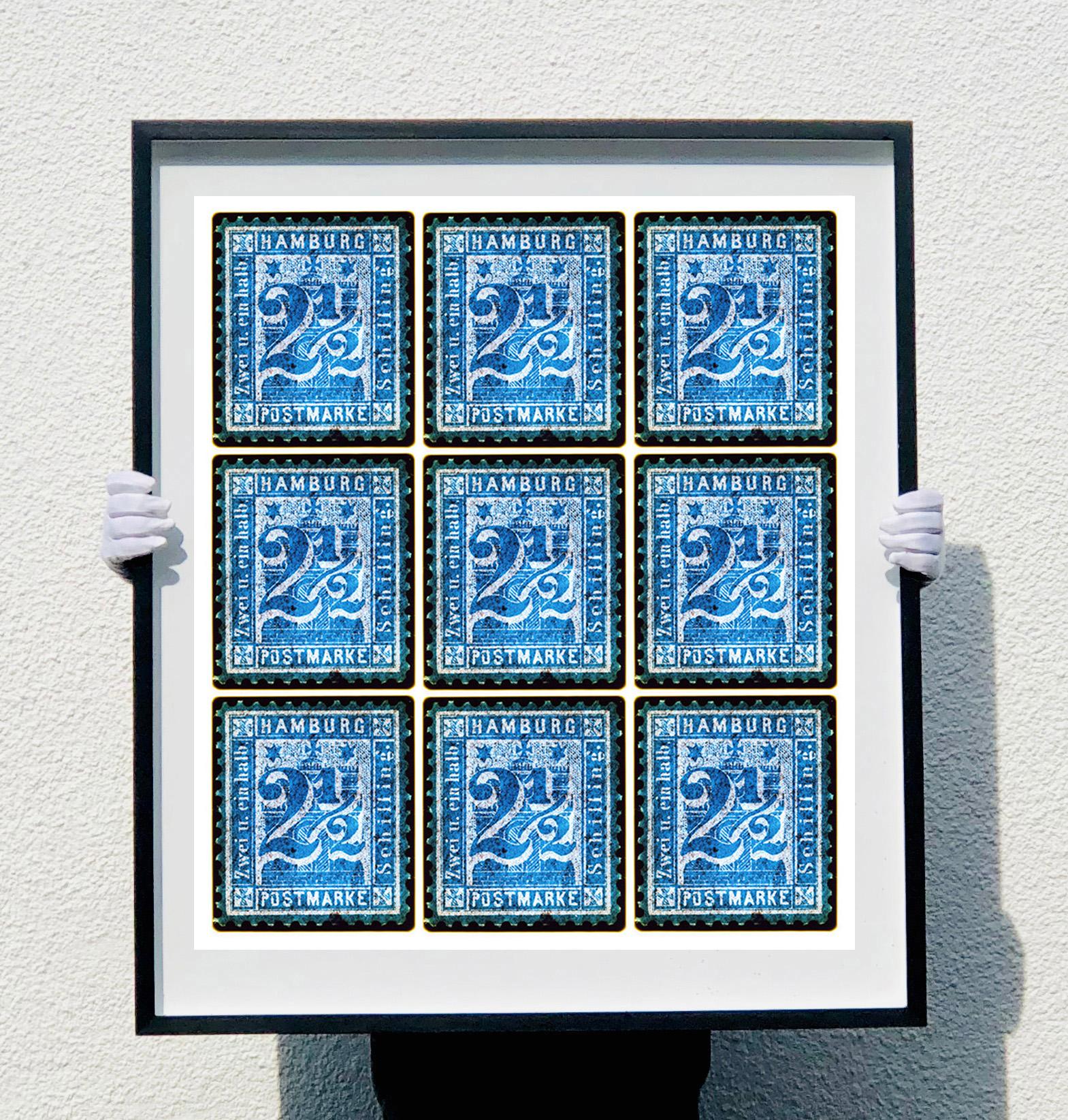 Stamp Collection, 1864 Hamburg (Blue Mosaic German Stamps) - Pop Art Color Photo - Print by Heidler & Heeps