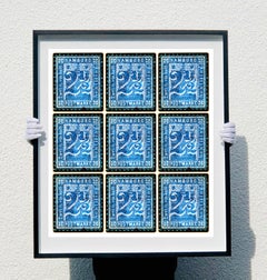 Stamp Collection, 1864 Hamburg (Blue Mosaic German Stamps) - Pop Art Color Photo