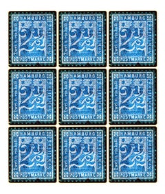 Stamp Collection, 1864 Hamburg (Blue Mosaic German Stamps) - Pop Art Color Photo