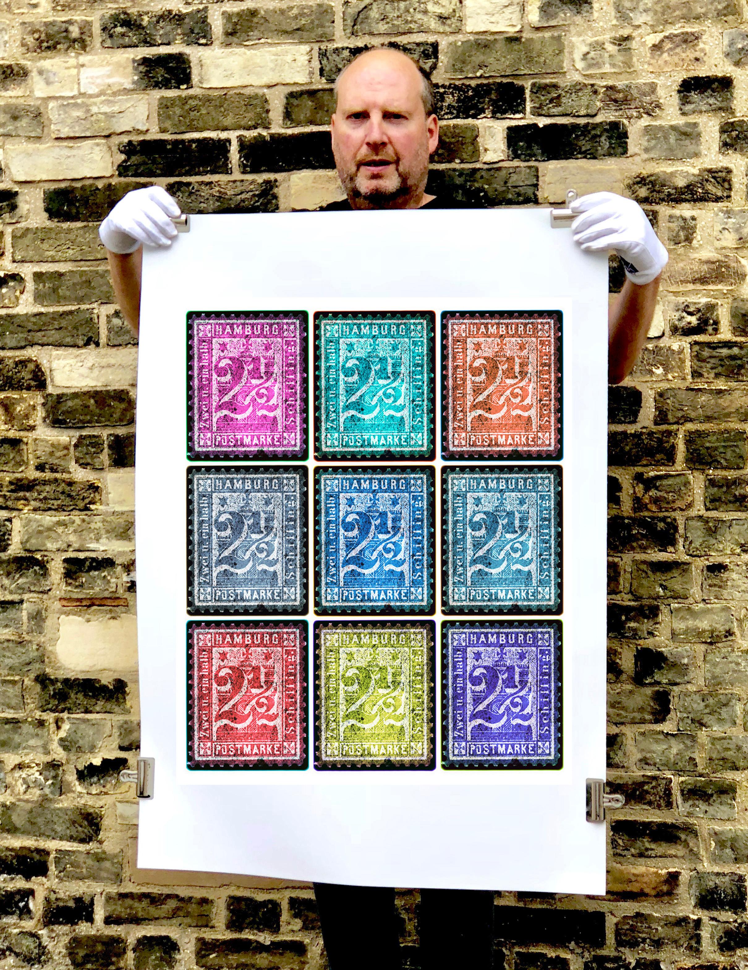 Stamp Collection, 1864 Hamburg (Multi-Color Mosaic German Stamps) - Color Photo - Photograph by Heidler & Heeps