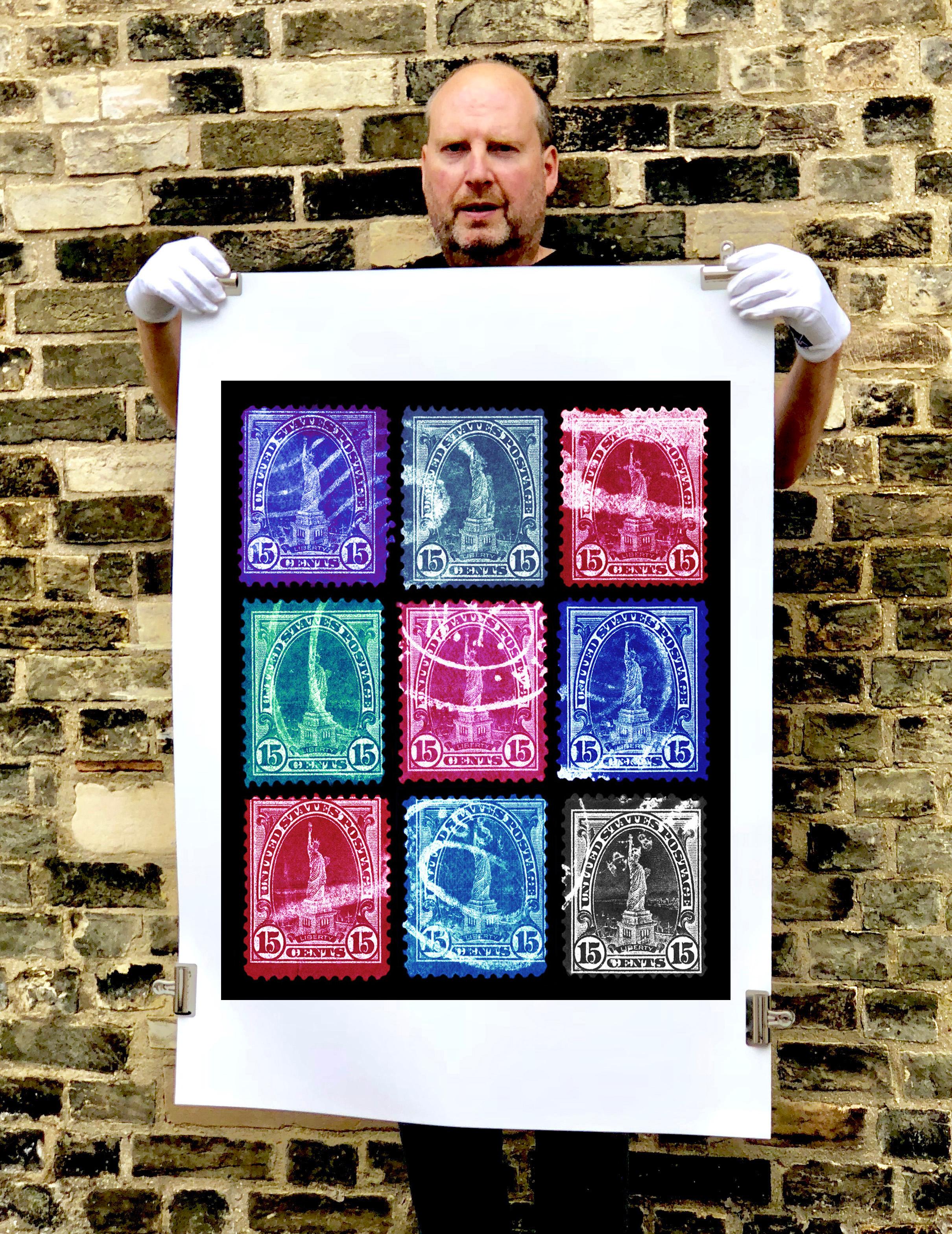 Liberty Multi-Colour Mosaic, from the Heidler & Heeps American Stamp Collection, these historic postage stamps are given a twenty-first century pop art lease of life.

This artwork is a limited edition of 25, gloss photographic print, dry-mounted to
