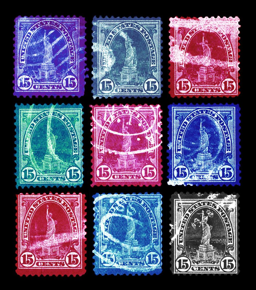 Heidler & Heeps Print - Stamp Collection, Liberty (Multi-Colour Mosaic) - Pop Art Color Photography