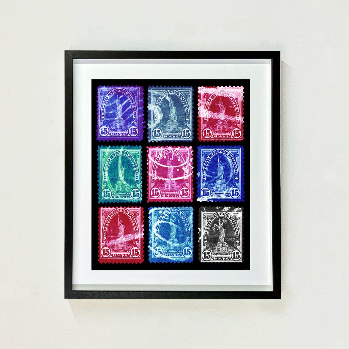 Stamp Collection Liberty Multicolour Mosaic - Pop Art Print Framed For Sale 1