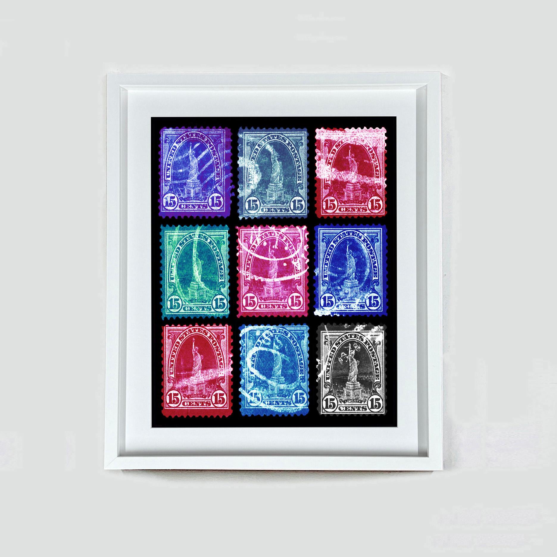 Stamp Collection Liberty Multicolour Mosaic - Pop Art Print Framed For Sale 2