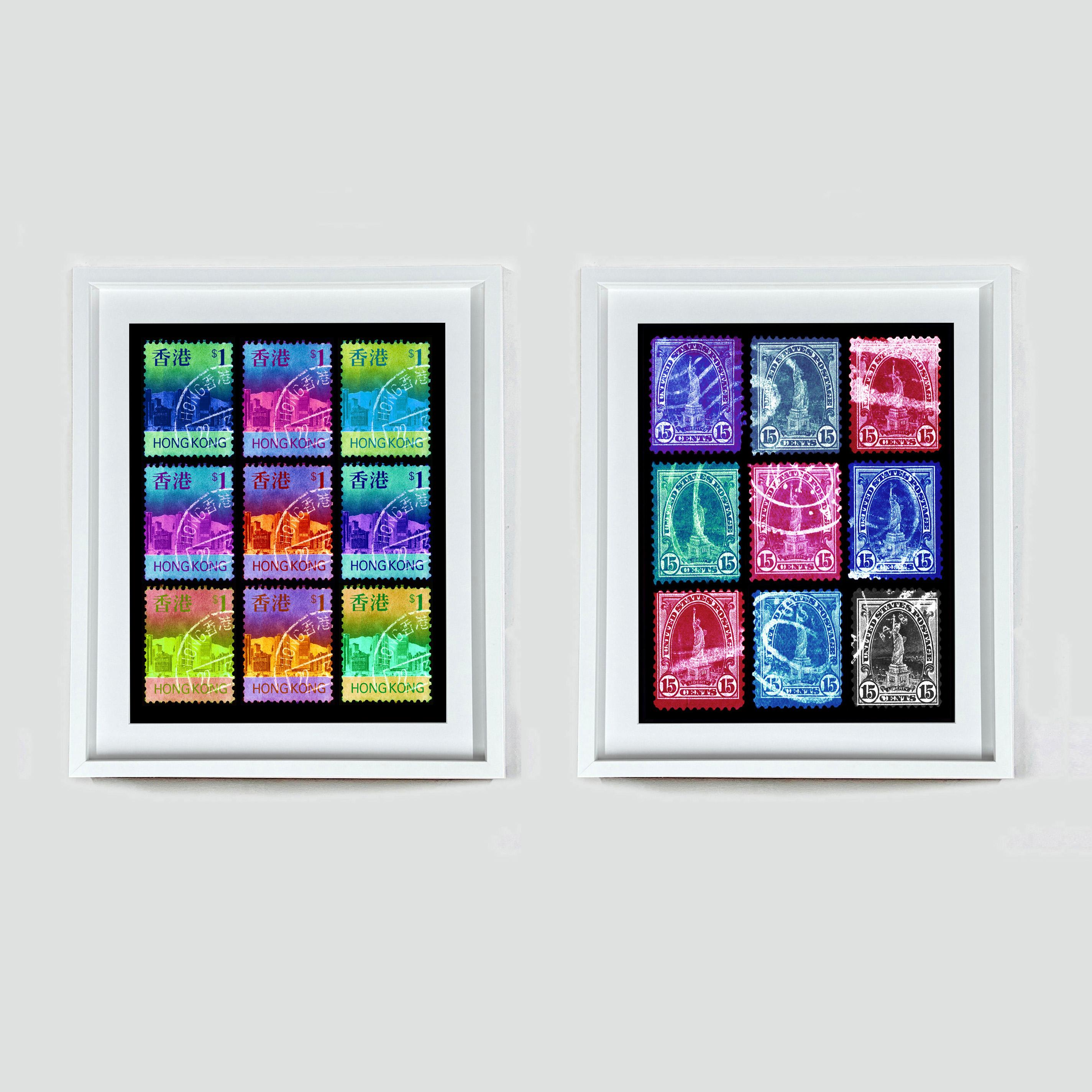 Stamp Collection Liberty Multicolour Mosaic - Pop Art Print Framed For Sale 3