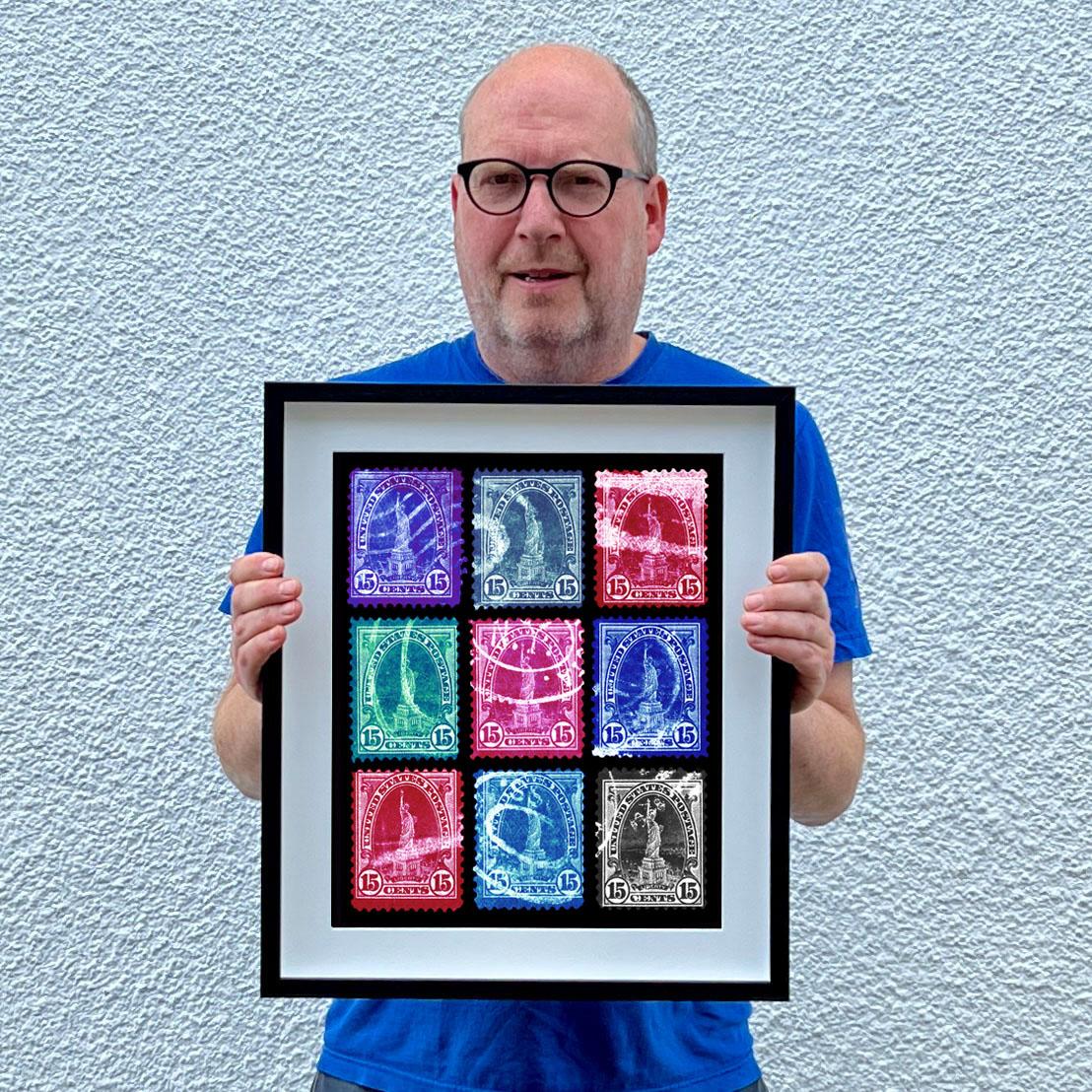 Stamp Collection Liberty Multicolour Mosaic - Pop Art Print Framed For Sale 4