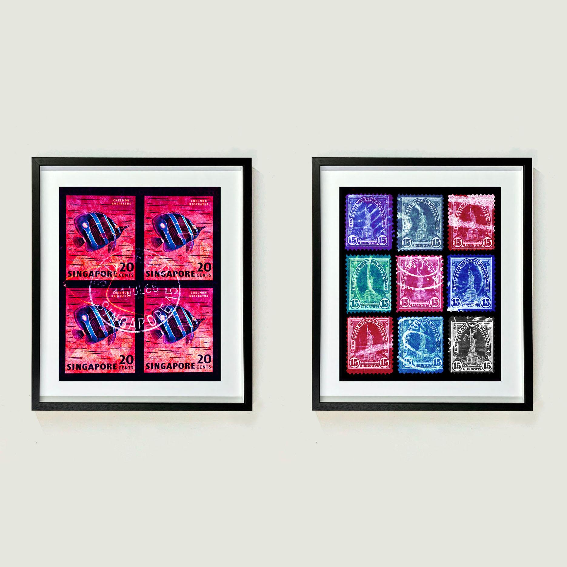 Stamp Collection Liberty Multicolour Mosaic - Pop Art Print Framed For Sale 5