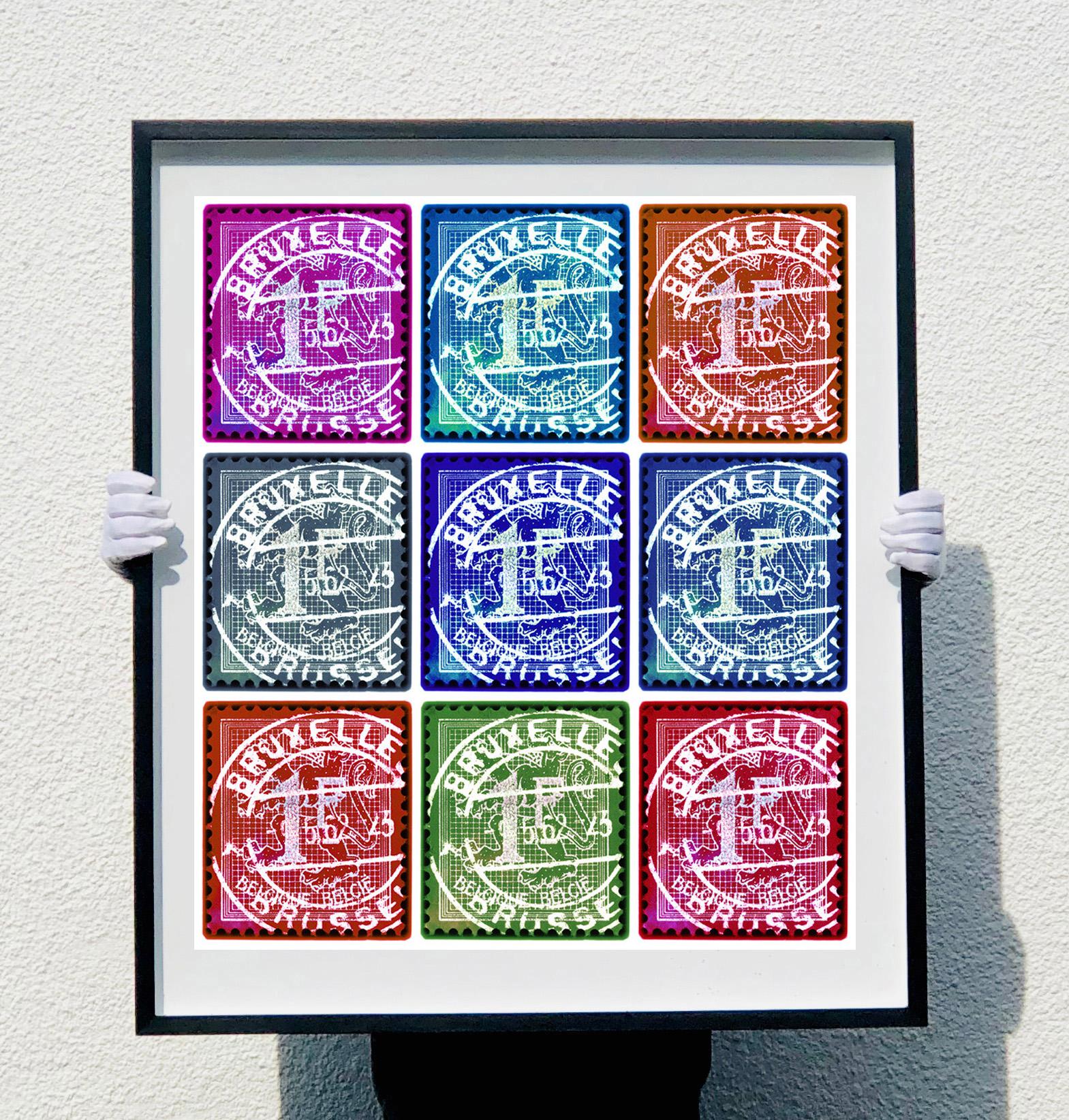Collection de timbres, lion des Flandres (tampilles de Bruxelles en mosaïque multicolore)  - Print de Heidler & Heeps