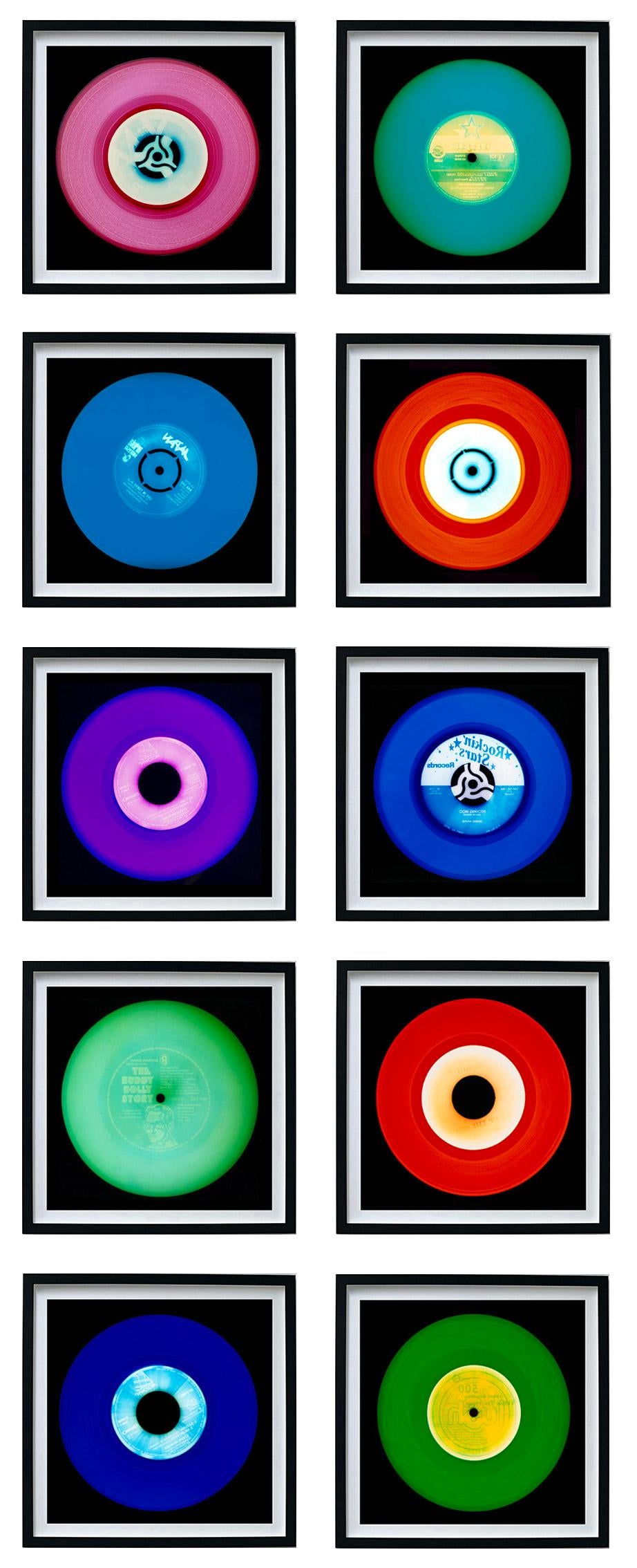 Heidler & Heeps Vinyl Collection Ten Piece Multicolor Installation.
Acclaimed contemporary photographers, Richard Heeps and Natasha Heidler have collaborated to make this beautifully mesmerising collection. A celebration of the vinyl record and