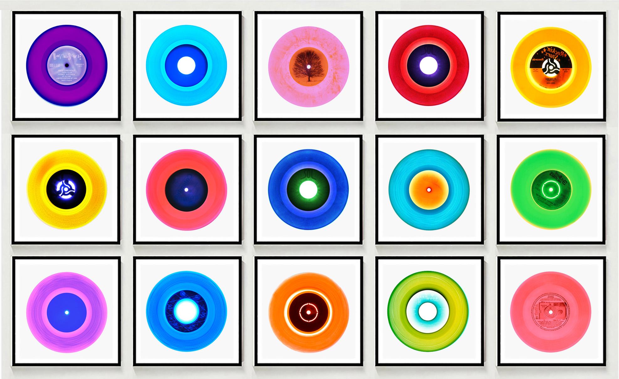 Heidler & Heeps B Side Vinyl Collection Fifteen Piece Installation.
Acclaimed contemporary photographers, Richard Heeps and Natasha Heidler have collaborated to make this beautifully mesmerising collection. A celebration of the vinyl record and