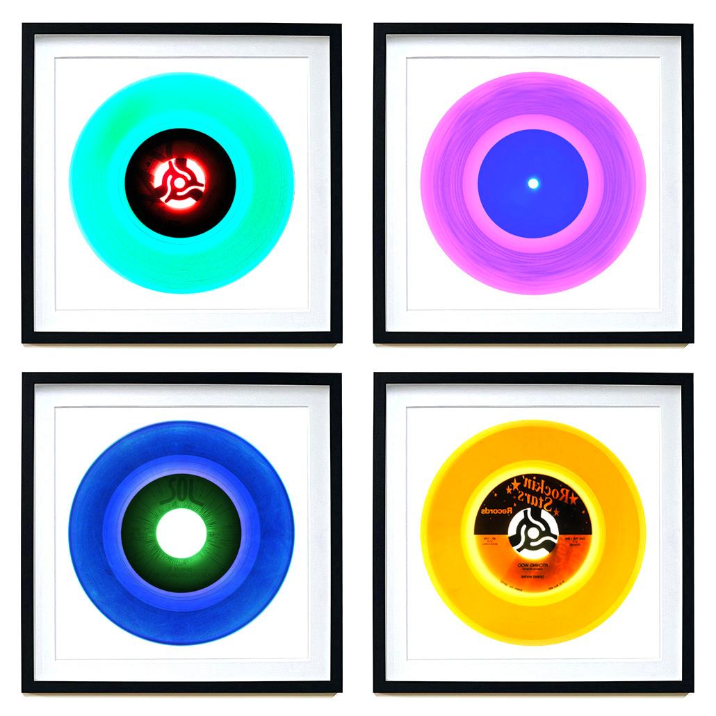 Vinyl Collection Pink Mint Yellow Blue Four Framed Pop Art Color Photography For Sale 6