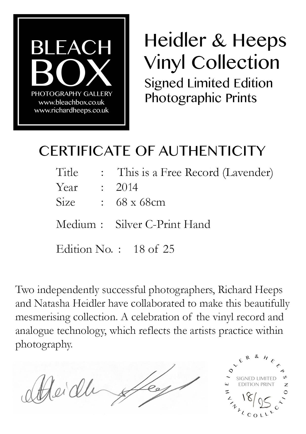 Collection Vinyl, This is a Free Record (Lavender) - Photographie conceptuelle - Violet Print par Heidler & Heeps