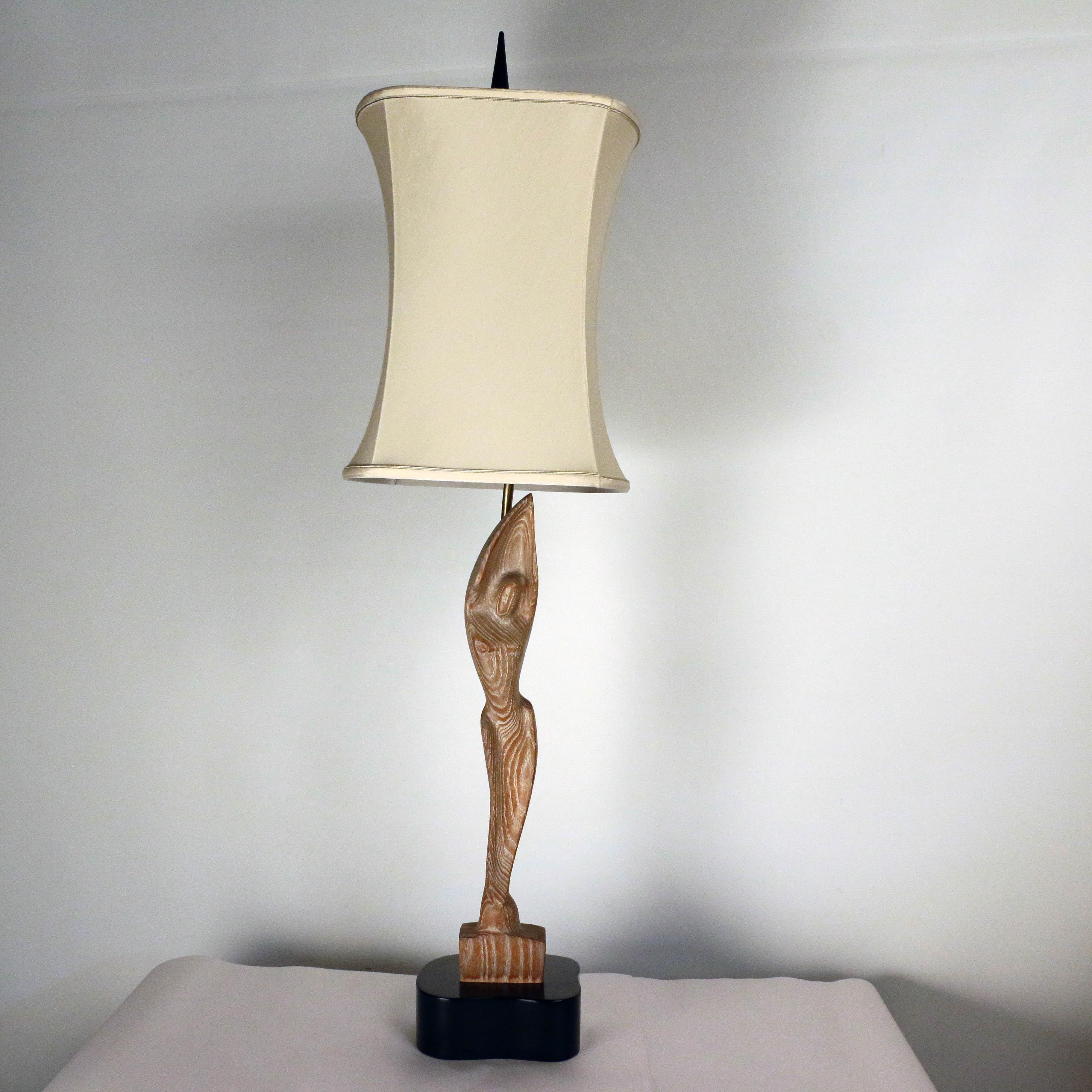 Carved Heifetz Mid-Century Modern Pair of Table Lamps 