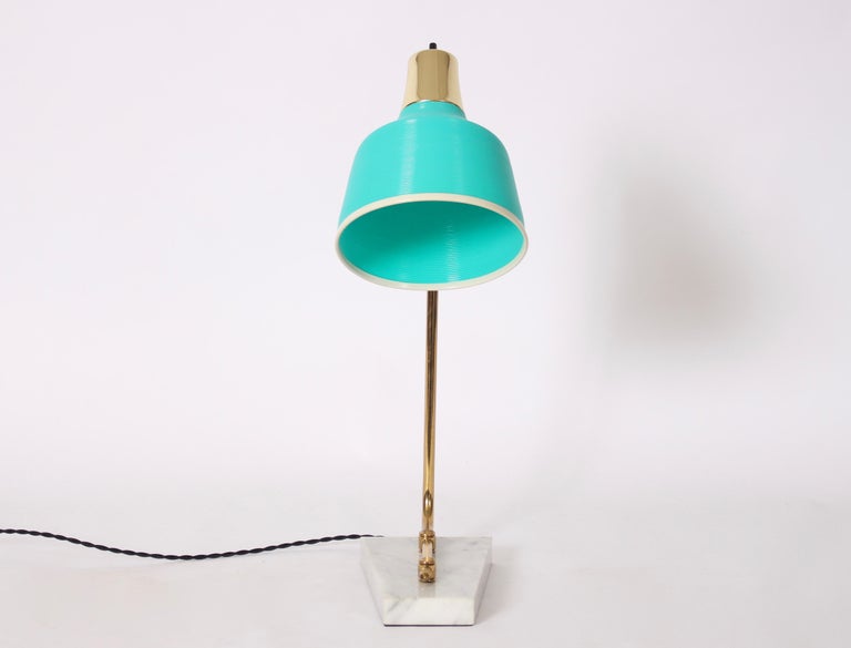 Heifetz Rotaflex Marble And Brass Desk Lamp With Aqua Shade 1950s