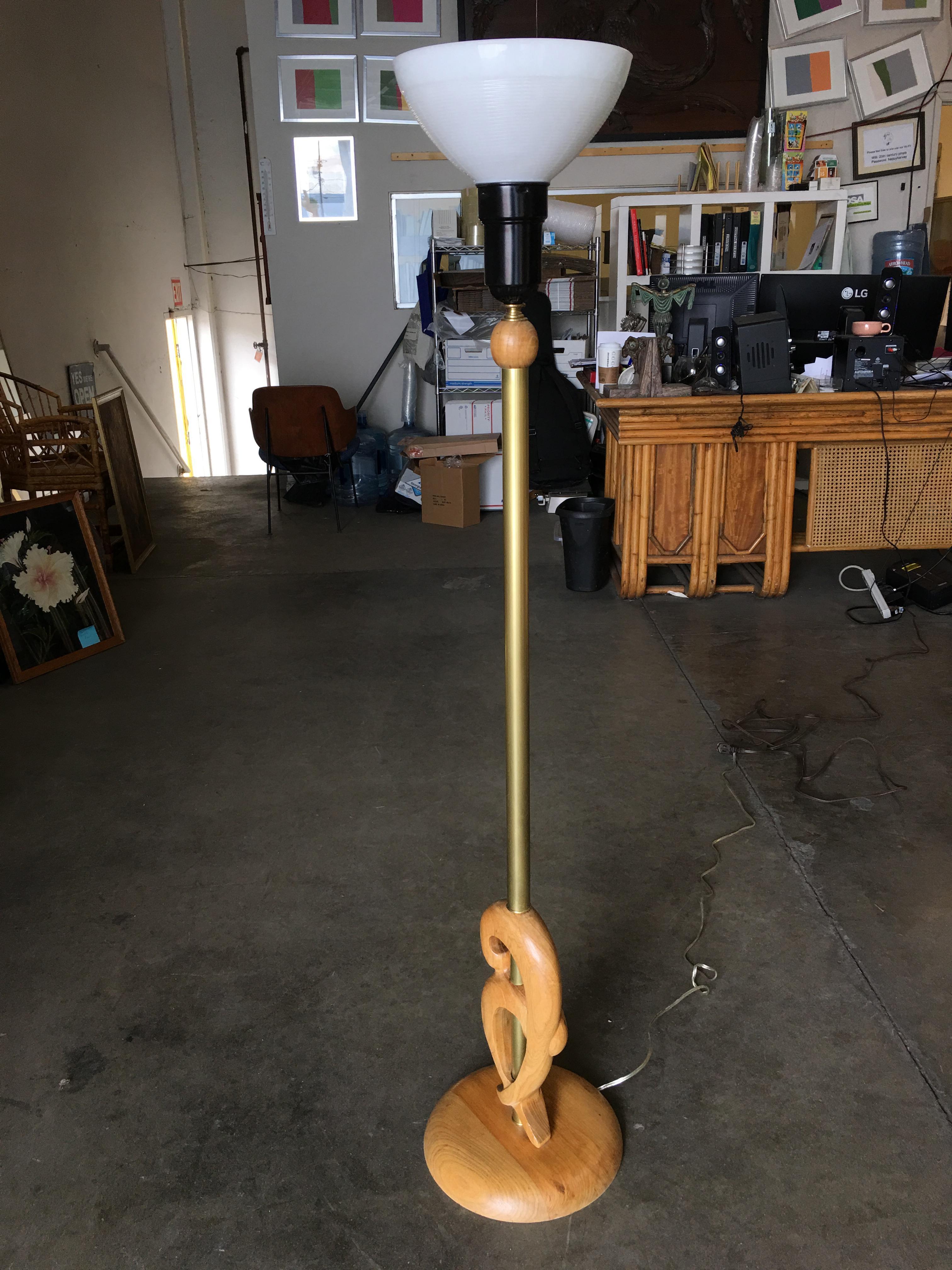 Mid-Century Modern Heifetz Style Hand Carved Abstract Torchiere Floor Lamp
