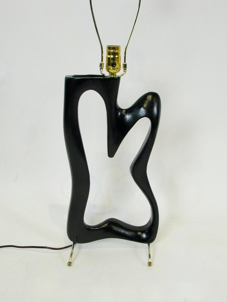 Heifetz Style Sculpted Organic Form Ebonized Ash Table Lamp on Brass ...