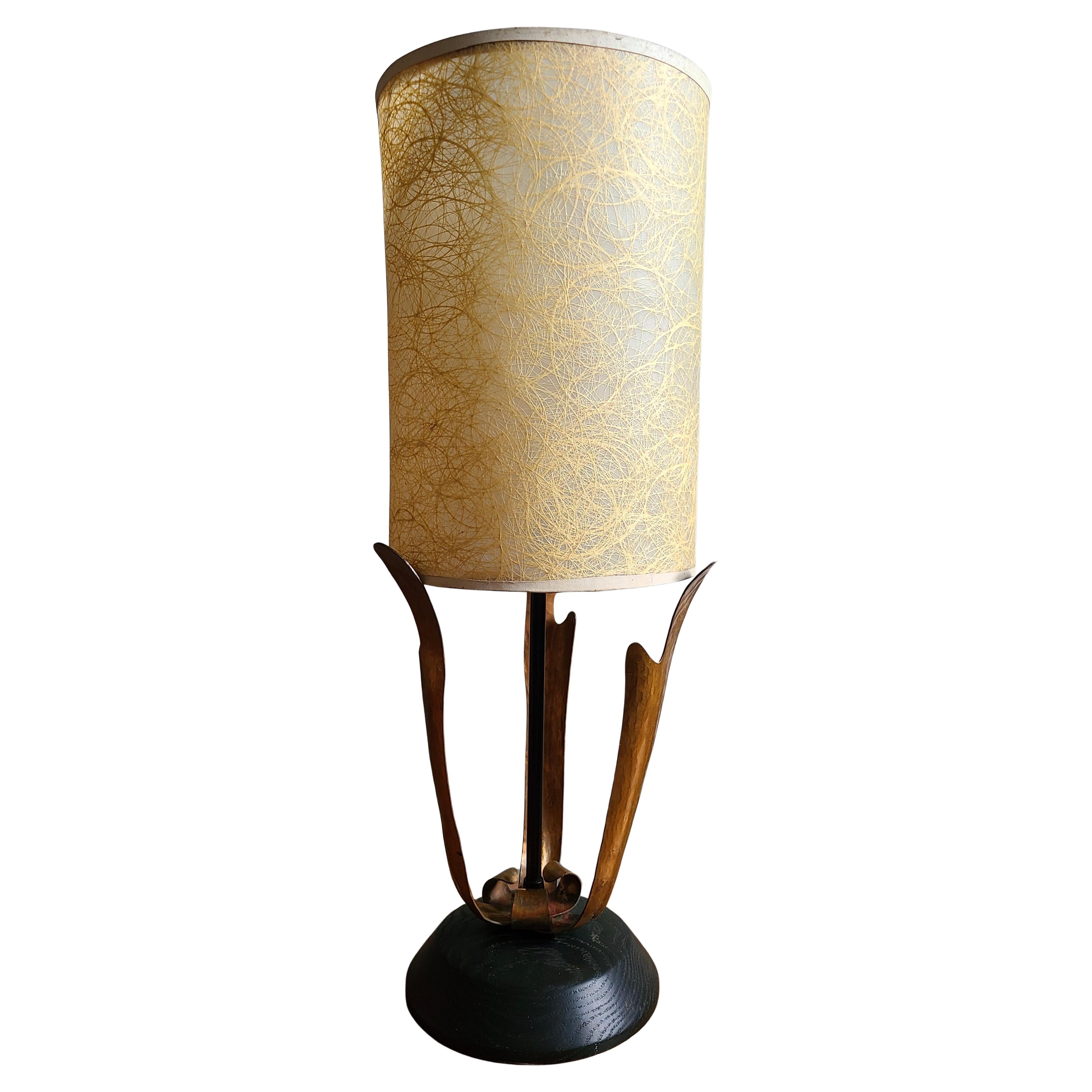 Heifetz Copper Cactus Lamp with Fiberglass Shade.
Early form designed by Yasha Heifetz in the 1940s from a group
of lamps and sculptures made of Copper themes.
