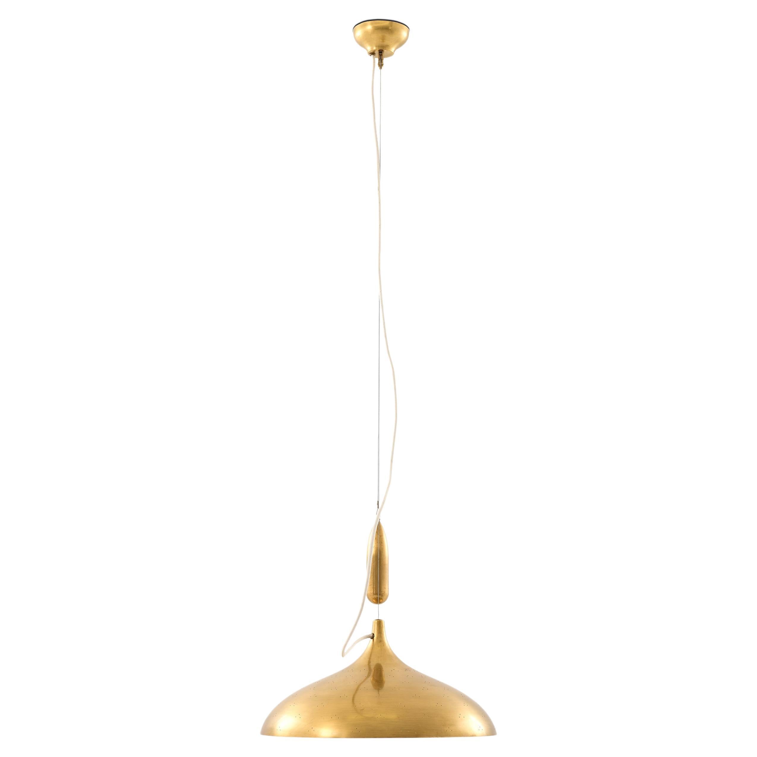 Lampada da soffitto regolabile in altezza in ottone, anni '40 in vendita