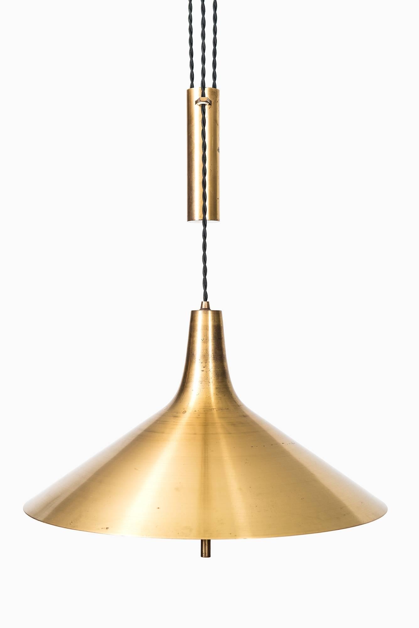 Scandinavian Modern Height Adjustable Ceiling Lamp in Brass Produced in Denmark