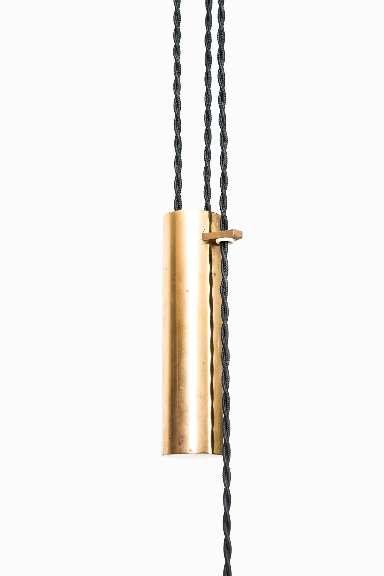 Danish Height Adjustable Ceiling Lamp in Brass Produced in Denmark