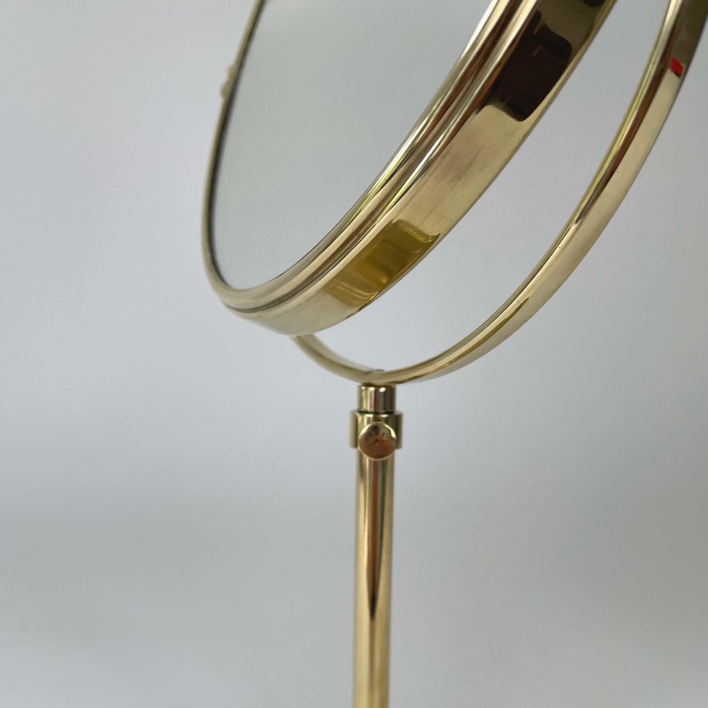 Height Adjustable Double Sided Brass Table Mirror, Sweden 1950s 4