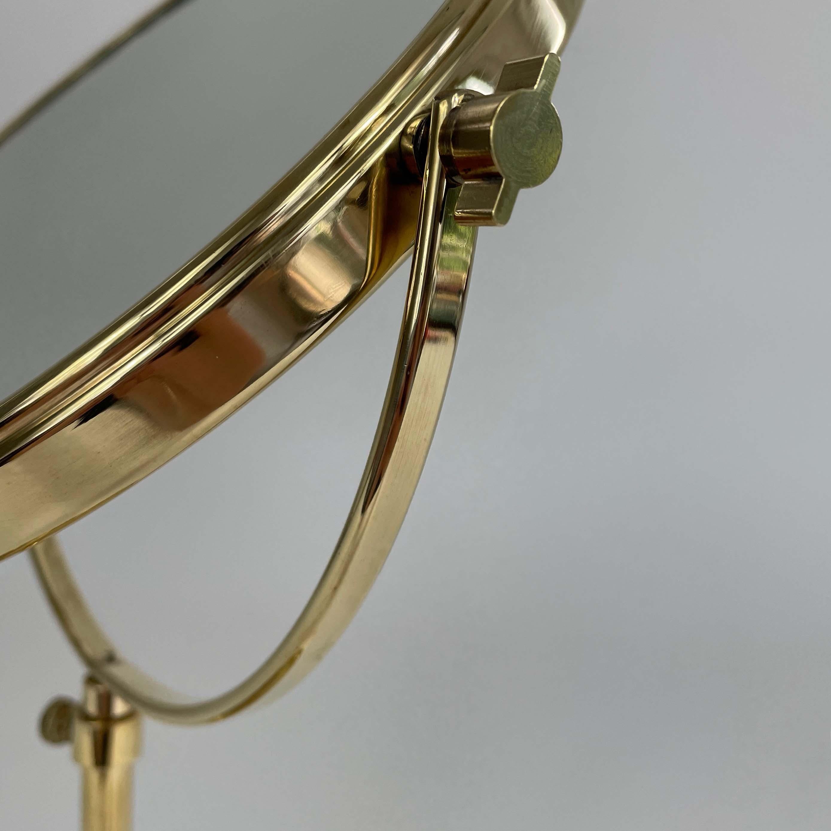 Height Adjustable Double Sided Brass Table Mirror, Sweden 1950s 5