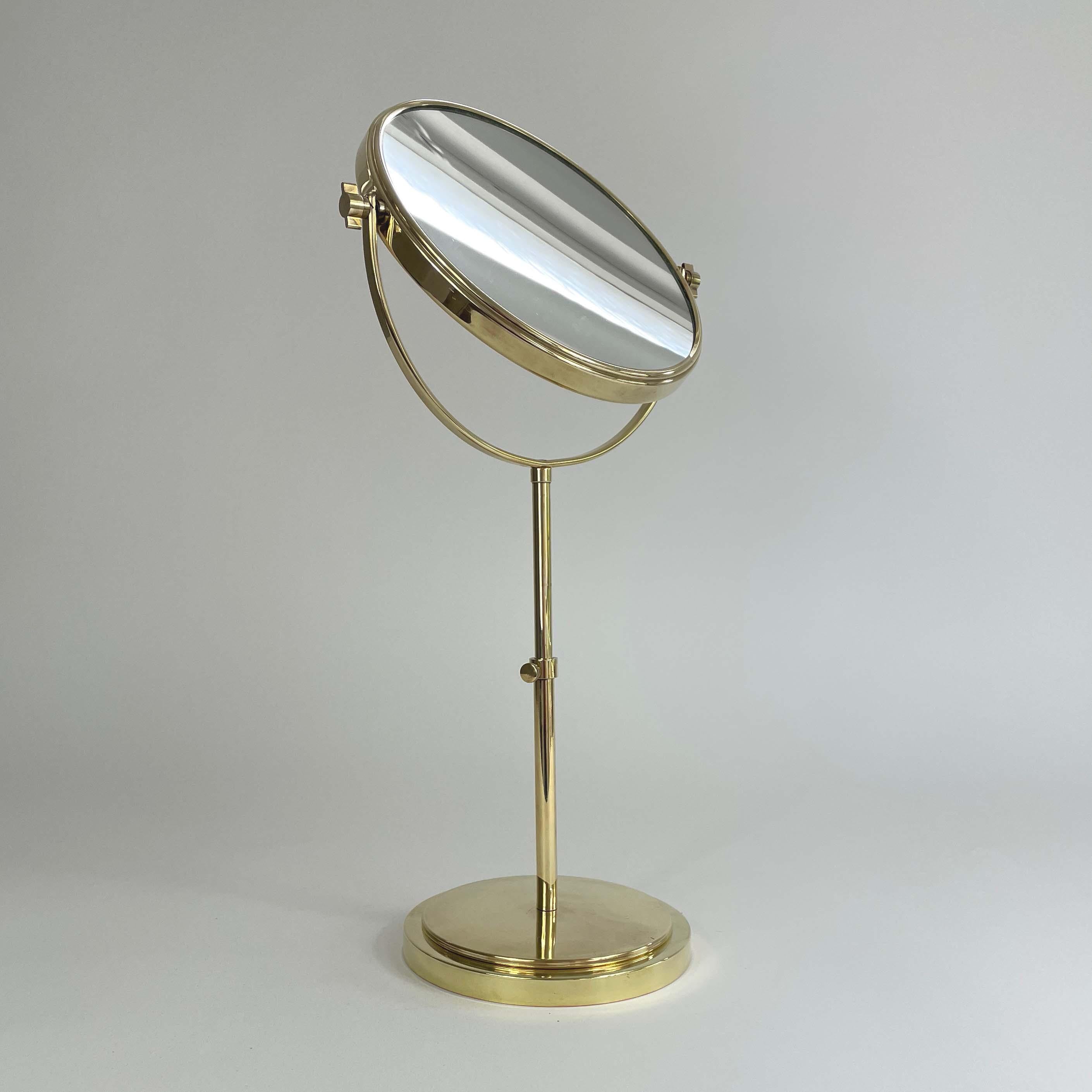 Height Adjustable Double Sided Brass Table Mirror, Sweden 1950s 6