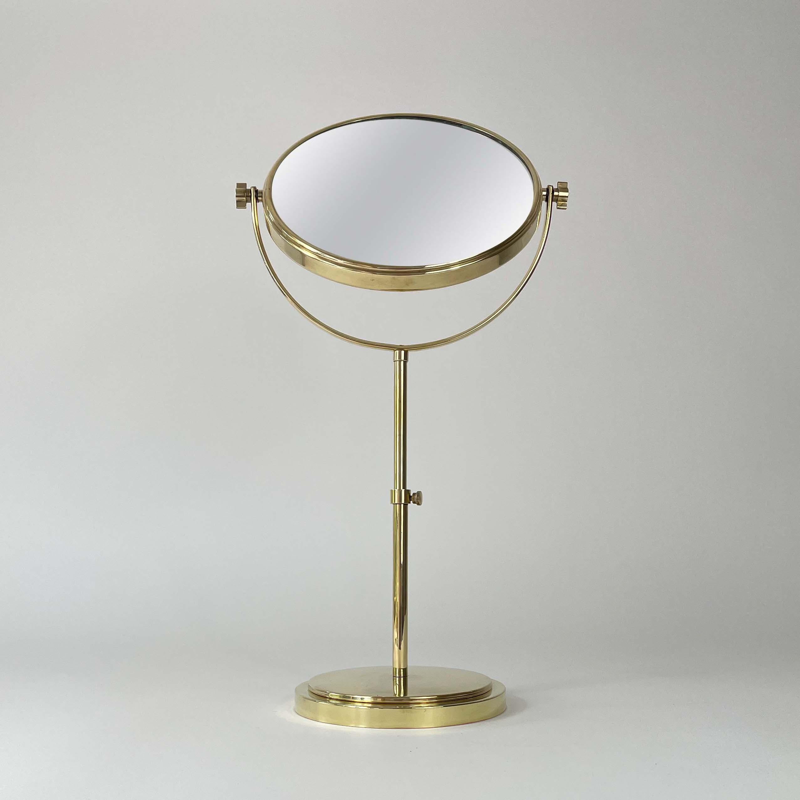 Height Adjustable Double Sided Brass Table Mirror, Sweden 1950s 7