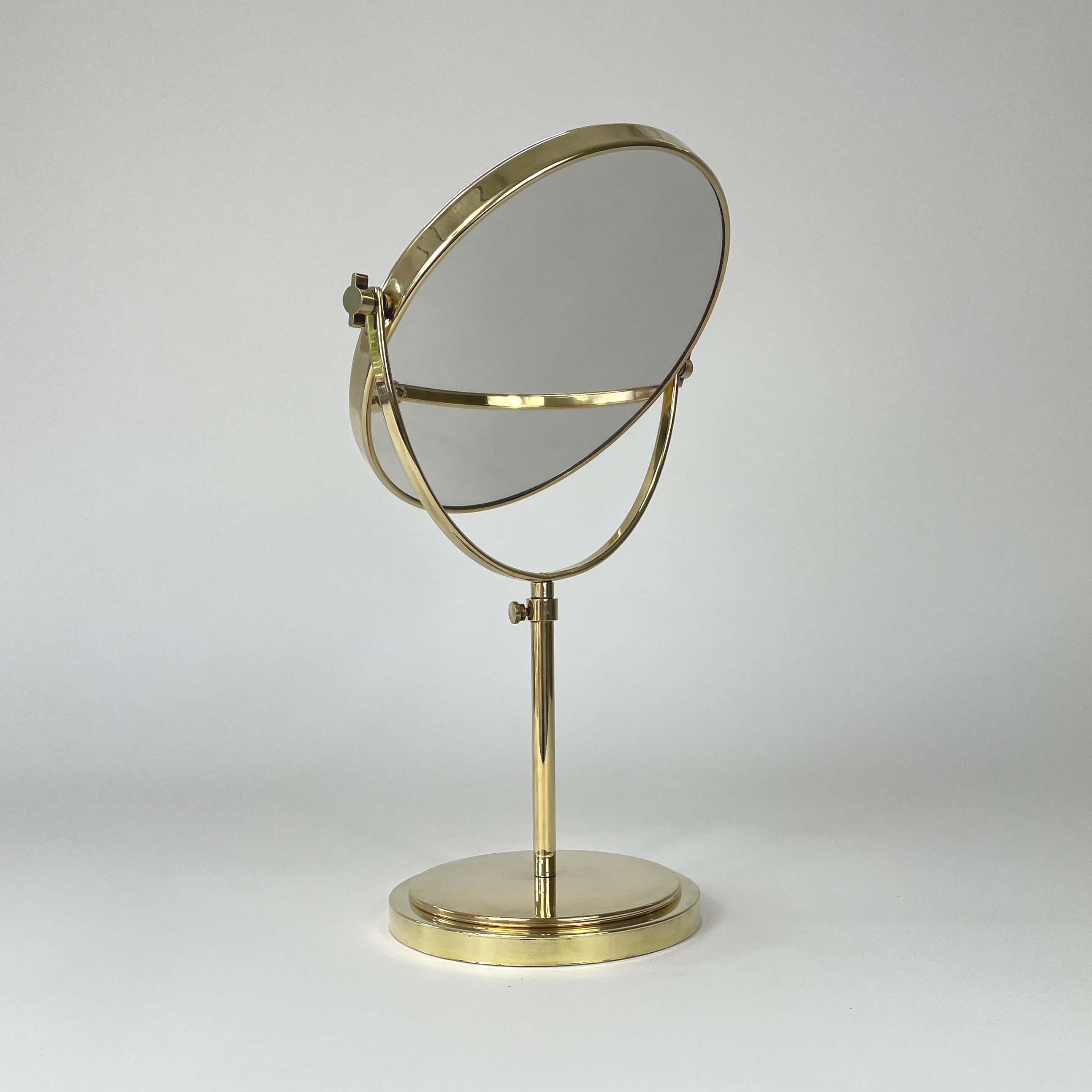 Height Adjustable Double Sided Brass Table Mirror, Sweden 1950s 8