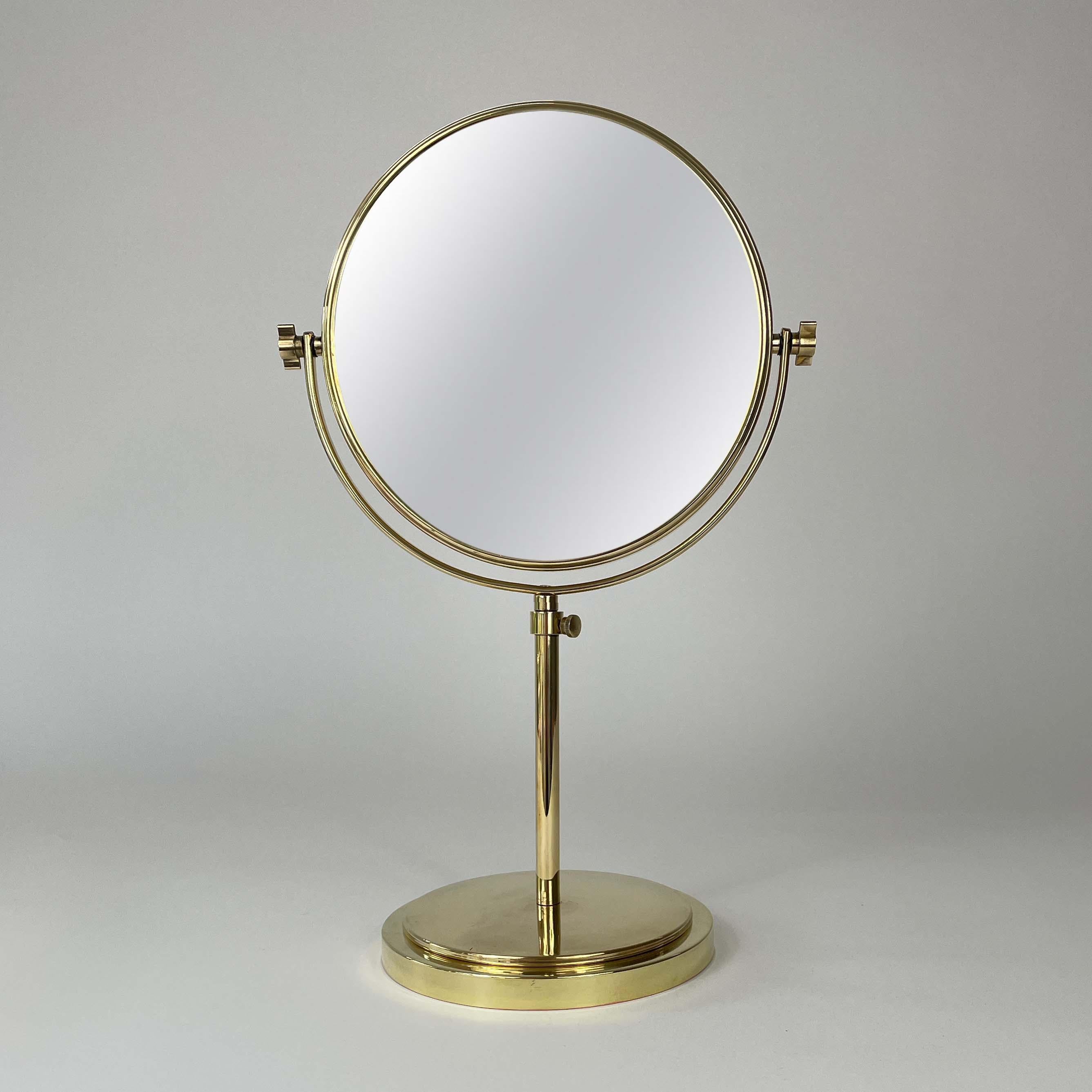 Height Adjustable Double Sided Brass Table Mirror, Sweden 1950s 9