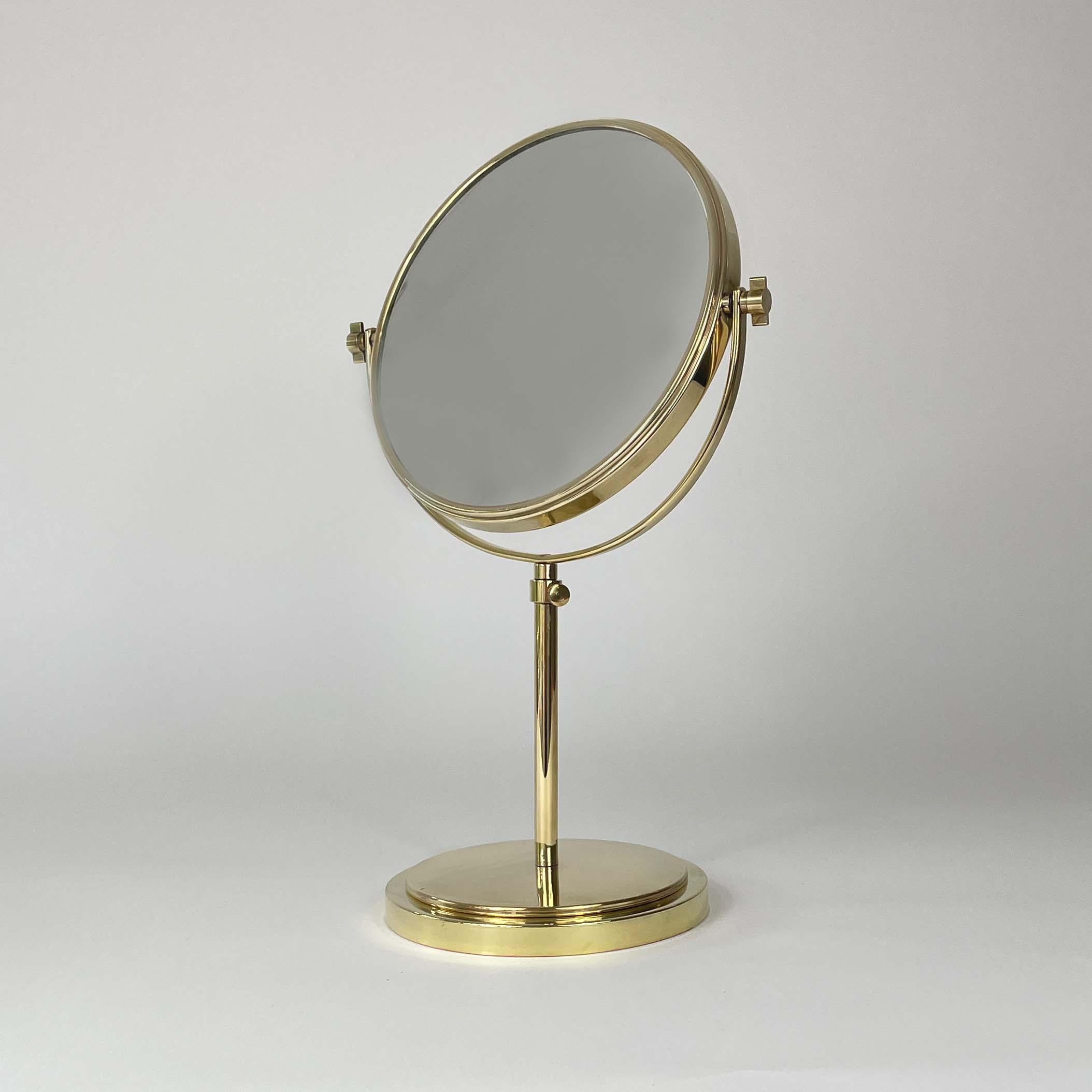 Mid-Century Modern Height Adjustable Double Sided Brass Table Mirror, Sweden 1950s