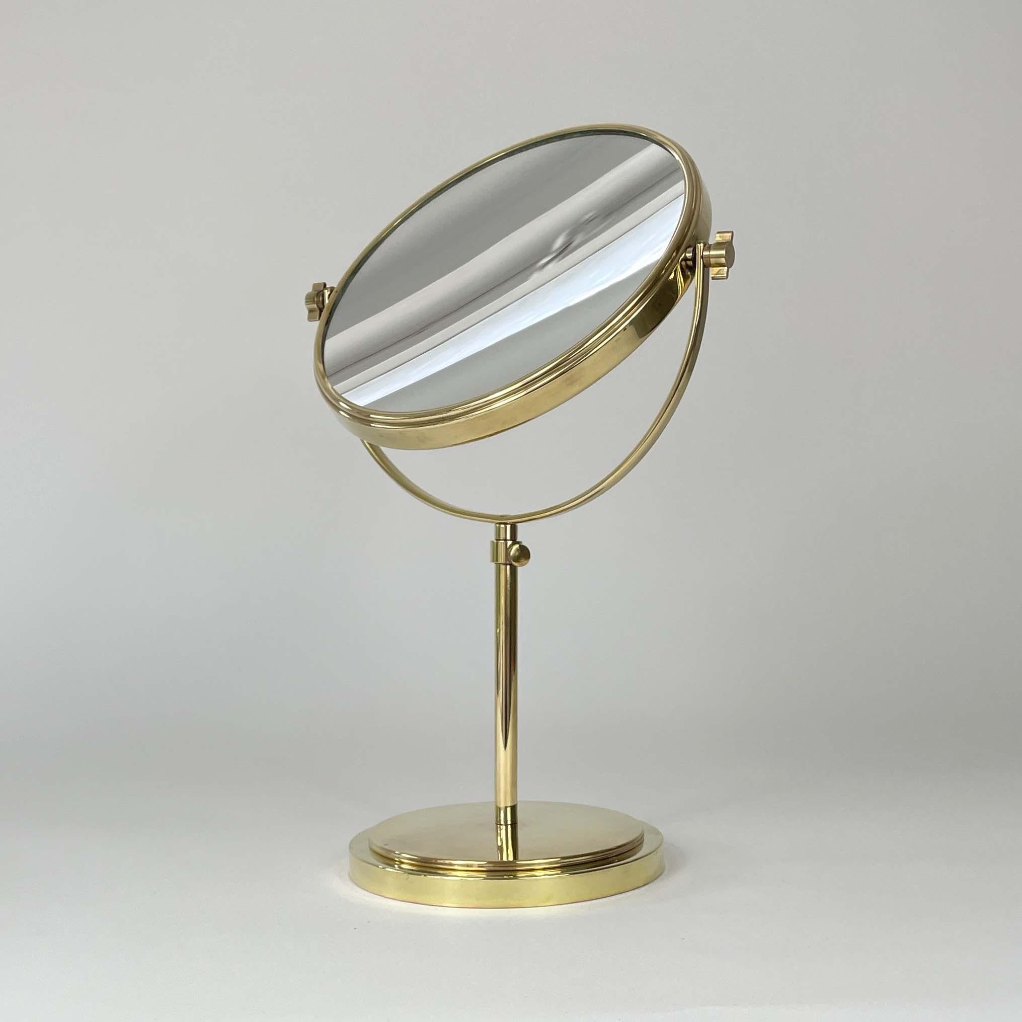 Swedish Height Adjustable Double Sided Brass Table Mirror, Sweden 1950s