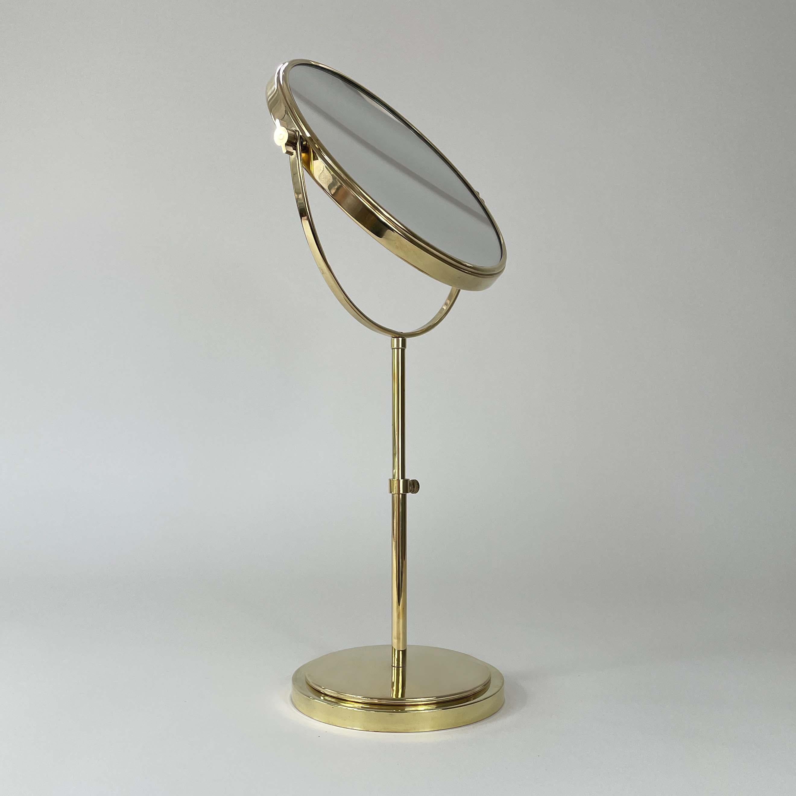 Mid-20th Century Height Adjustable Double Sided Brass Table Mirror, Sweden 1950s